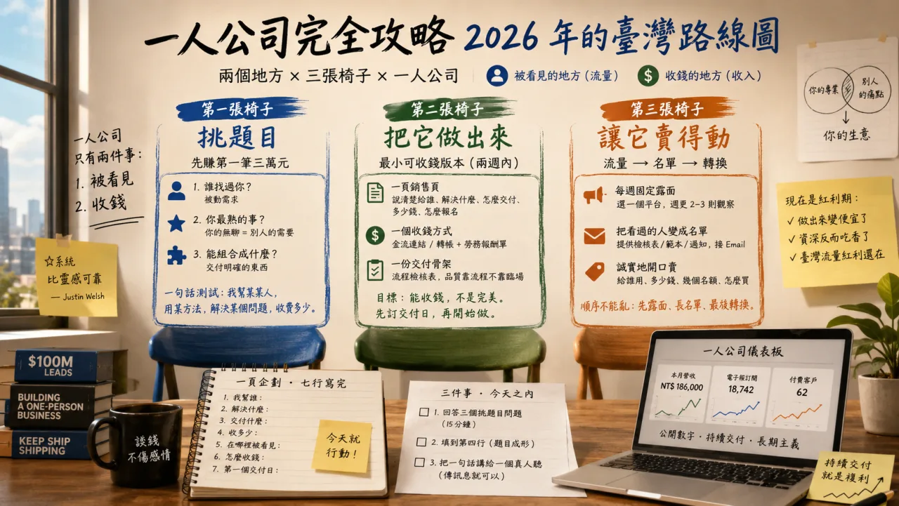 一人公司完全攻略總覽：兩個地方、三張椅子、一頁企劃與今天就能做的三件事